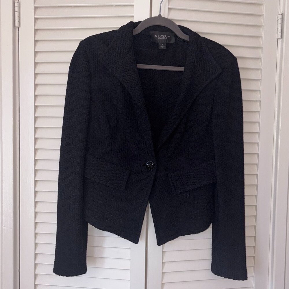 St. John Caviar women's black blazer textured 2 knit EUC